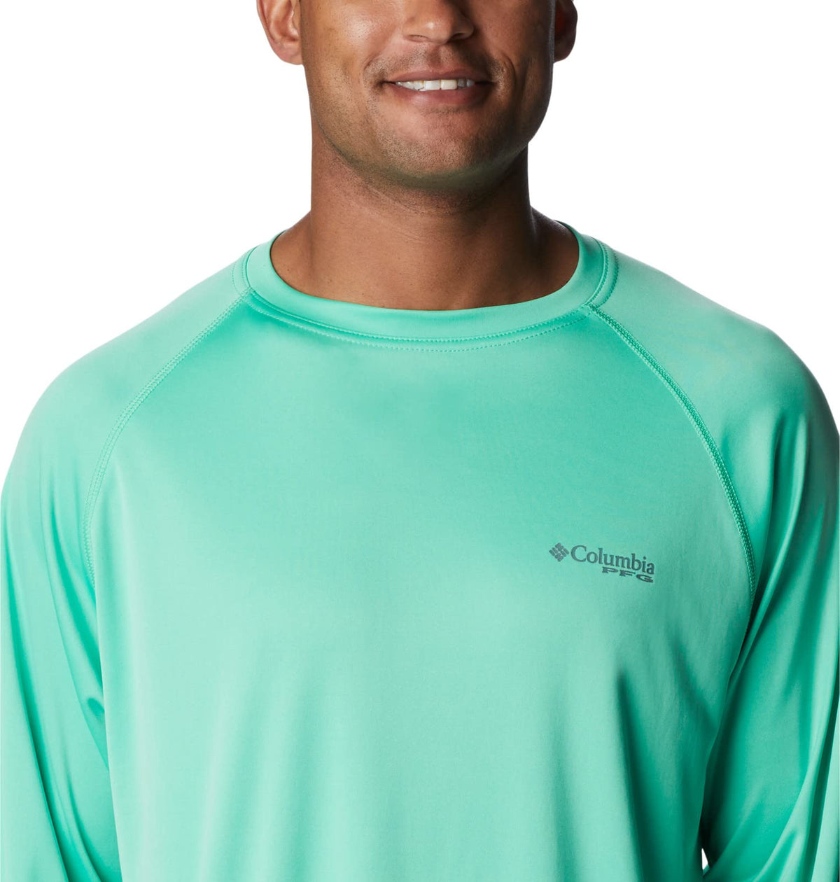Columbia Men's Terminal Tackle Long Sleeve Fishing Shirt, Light Jade/Metal Logo, Small
