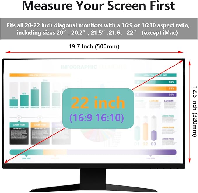 Computer Privacy Screen Protector for 20, 20.2, 21.5, 21.6, 22 Inches - 16:9/16:10 Aspect Ratio Monitor Anti Blue Light Widescreen Filter Hanging Type Easy Installation Shield for Desktop Computer