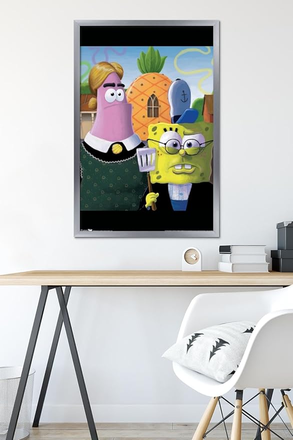 Trends International Nickelodeon Spongebob - American Gothic Wall Poster, 22.375" x 34", Silver Framed Version