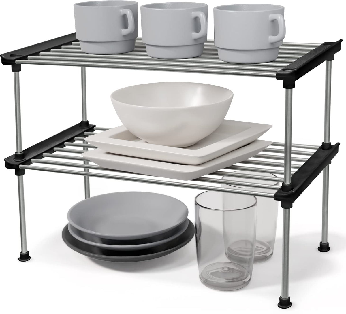 carrotez Set of 2 Stackable Cabinet Organizer Shelf 9.8 x 7.8 x 6.1 Black