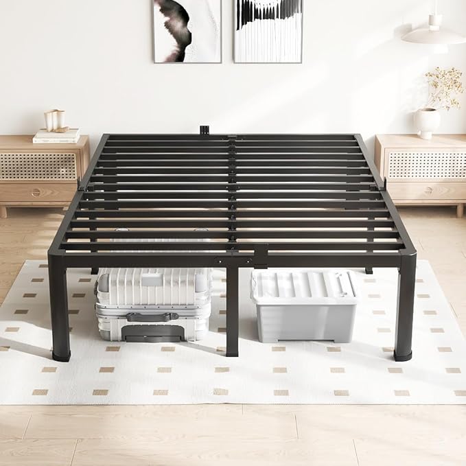 18 Inch Full Size Bed Frame, 3500Lbs Heavy Duty Metal Platform with Round Corner Legs Mattress Slide Stopper, Steel Slat Support No Box Spring Needed, Noise Free, Non-Slip, Easy Assembly