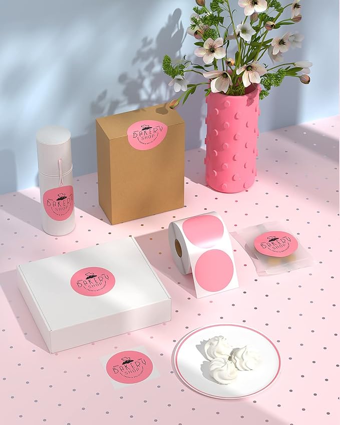 MUNBYN 2.25"x1.25" Pink Thermal Labels + 3" Pink Circle Thermal Stickers, 1000 Labels
