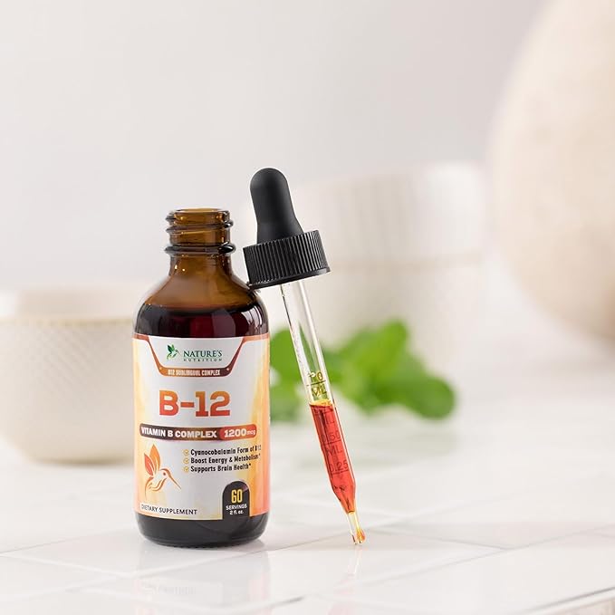 Vegan B-12 Vitamin Supplement Drops (Methylcobalamin) Extra Strength Super B Complex - Sublingual B12 Liquid for Immune Support, Heart Health & Cellular Energy Support, Raspberry Flavored - 2 Fl Oz