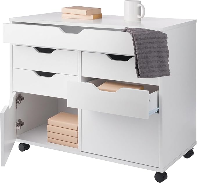 Winsome Halifax Storage Mobile Cabinets, 2 Doors, 4 Drawers, 1 Wide Drawer, for Home Office, White