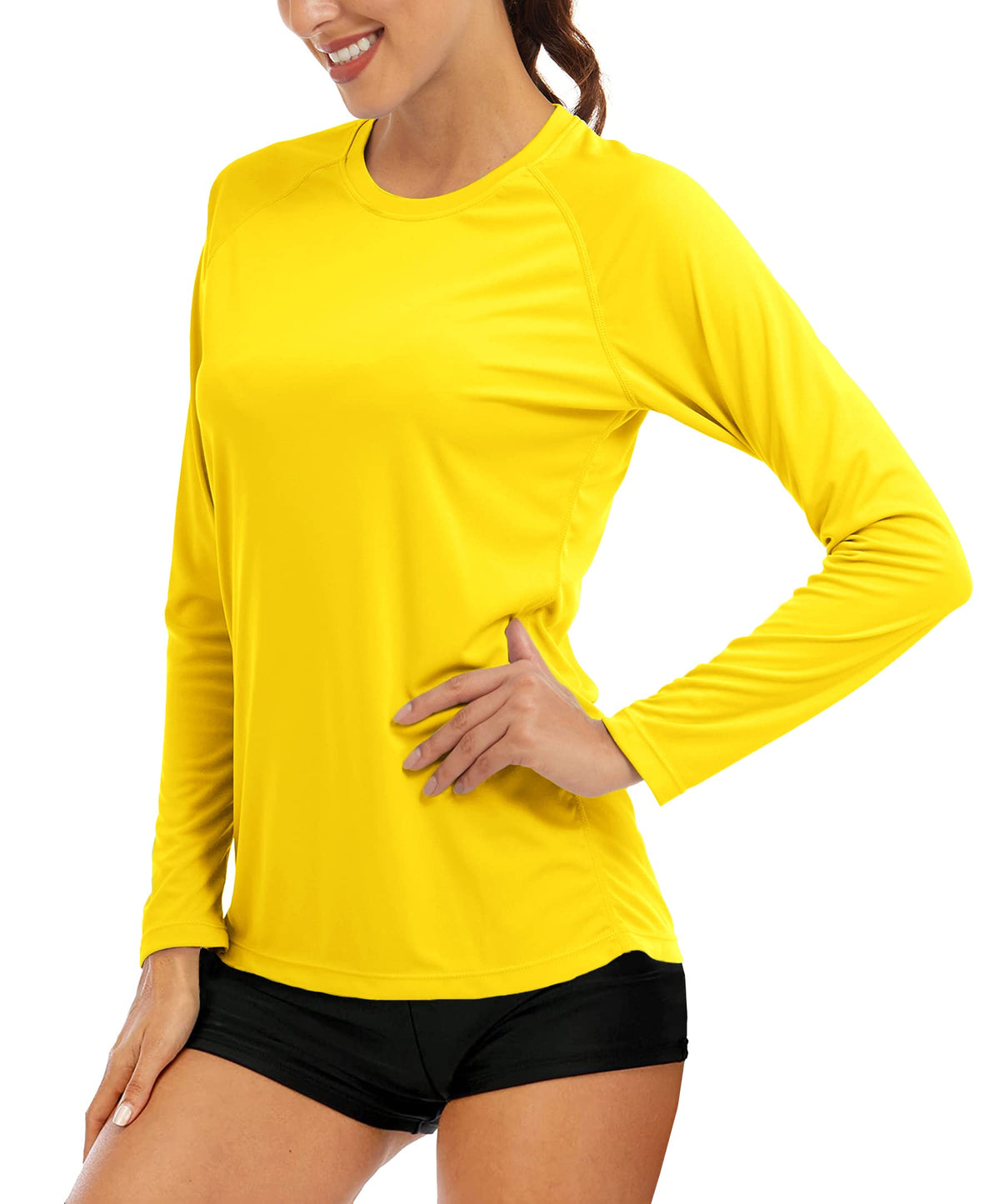 Brand Women's Long Sleeve Running Shirts - Sun Protection, Lightweight, Yellow