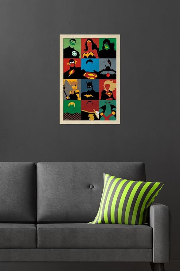 DC Comics Justice League - Minimalist Wall Poster, 22.4L" x 14.7W", Blonde Framed Version