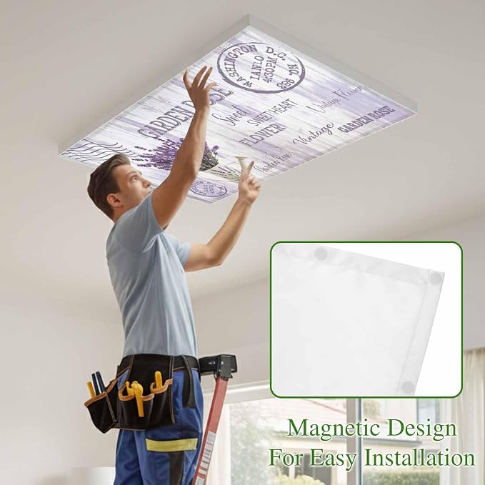 Fluorescent Light Covers for Ceiling Lights Lavender Flower Magnetic Light