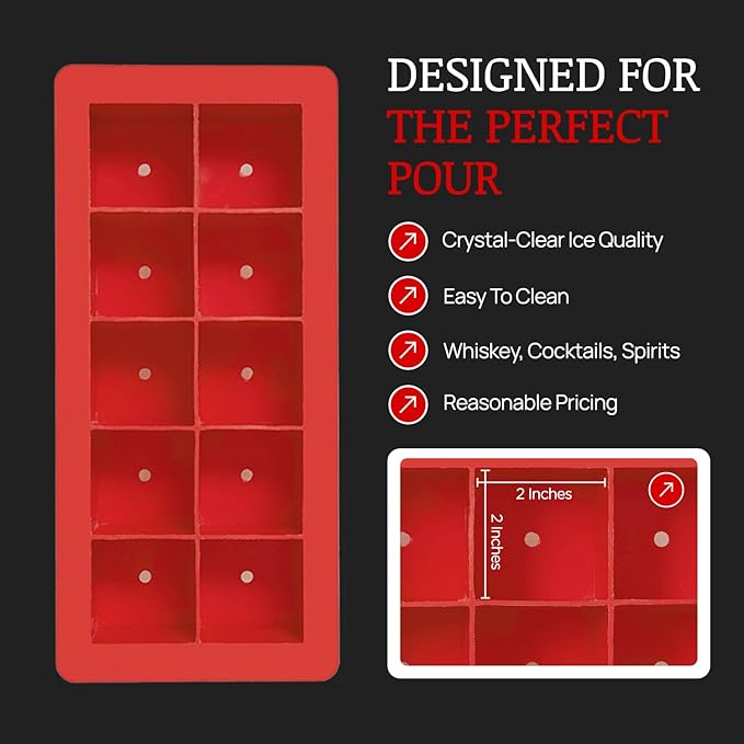 Salty Squid Clear Ice Cube Maker – 10 Large 2-Inch Cubes for Whiskey