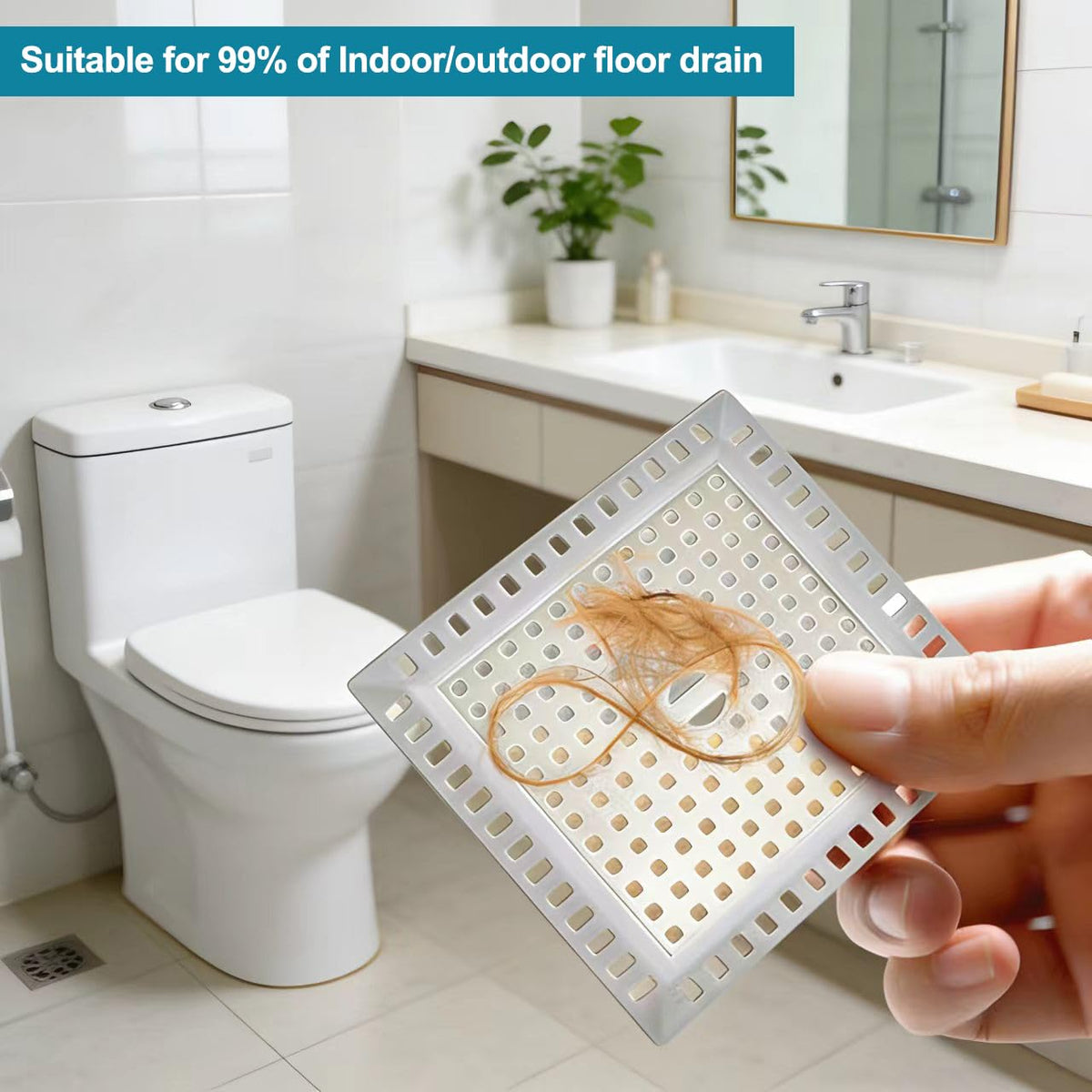 Folklyzo Drain Hair Catcher, 2pcs Square Shower Drain Cover for Bathroom, Drain Strainer, Stainless Steel and Silicone (Square)