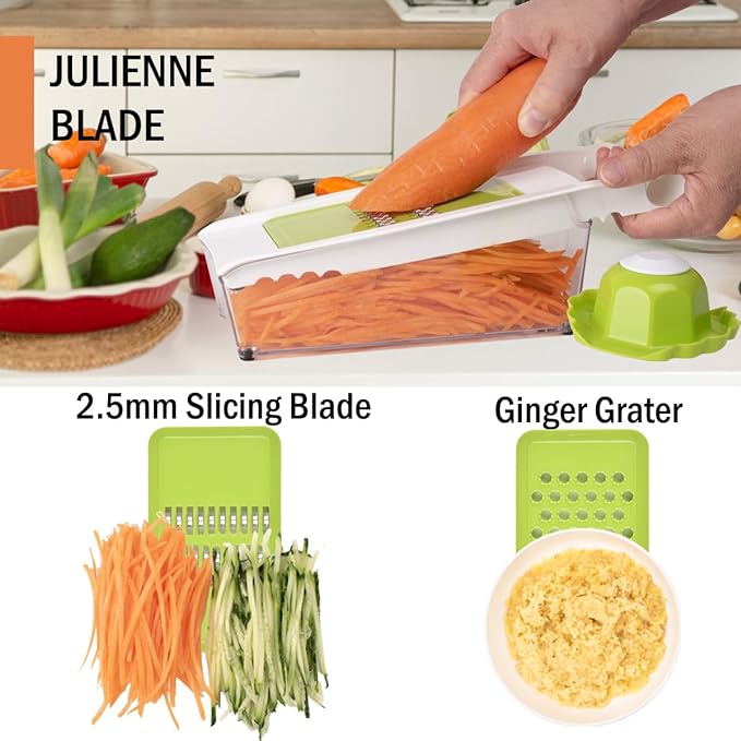 NACOLUS Cheese Grater with Container,5 In 1 Mandoline Slicer for Kitchen,Multi Purpose Vegetable Slicer, Easy to Clean Vegetable Chopper,Cheese Shredder,Julienne Slicer and Peeler