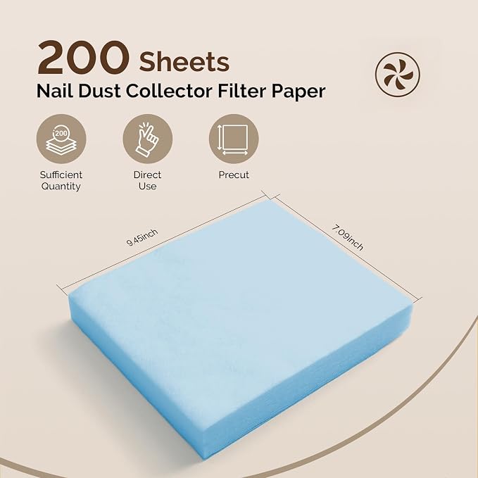 MelodySusie 200 Sheets Nail Dust Collector Filter Paper, Disposable Dust Vacuum