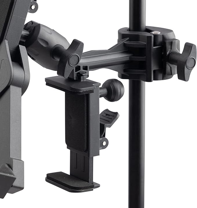 OnStage TCM1500 Tablet/Smartphone Holder (Setup for Tablets, Computers, E-Readers, Smartphones, and Phablets, Clamp Mount, Nonslip Padding, Adjustable Angle and Rotation, External Battery Holder)