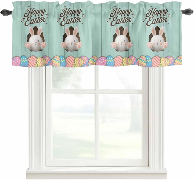 Green Easter Curtain Valances for Windows, Kitchen Valance Window Treatment