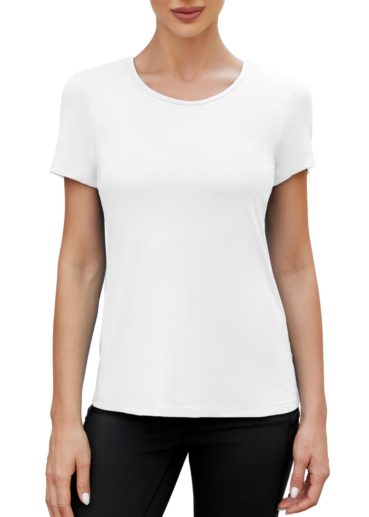Mippo Backless Workout Top Open Back Shirts Short Sleeve Athletic Yoga Gym Exercise Tees Pilates Clothes for Women, White S