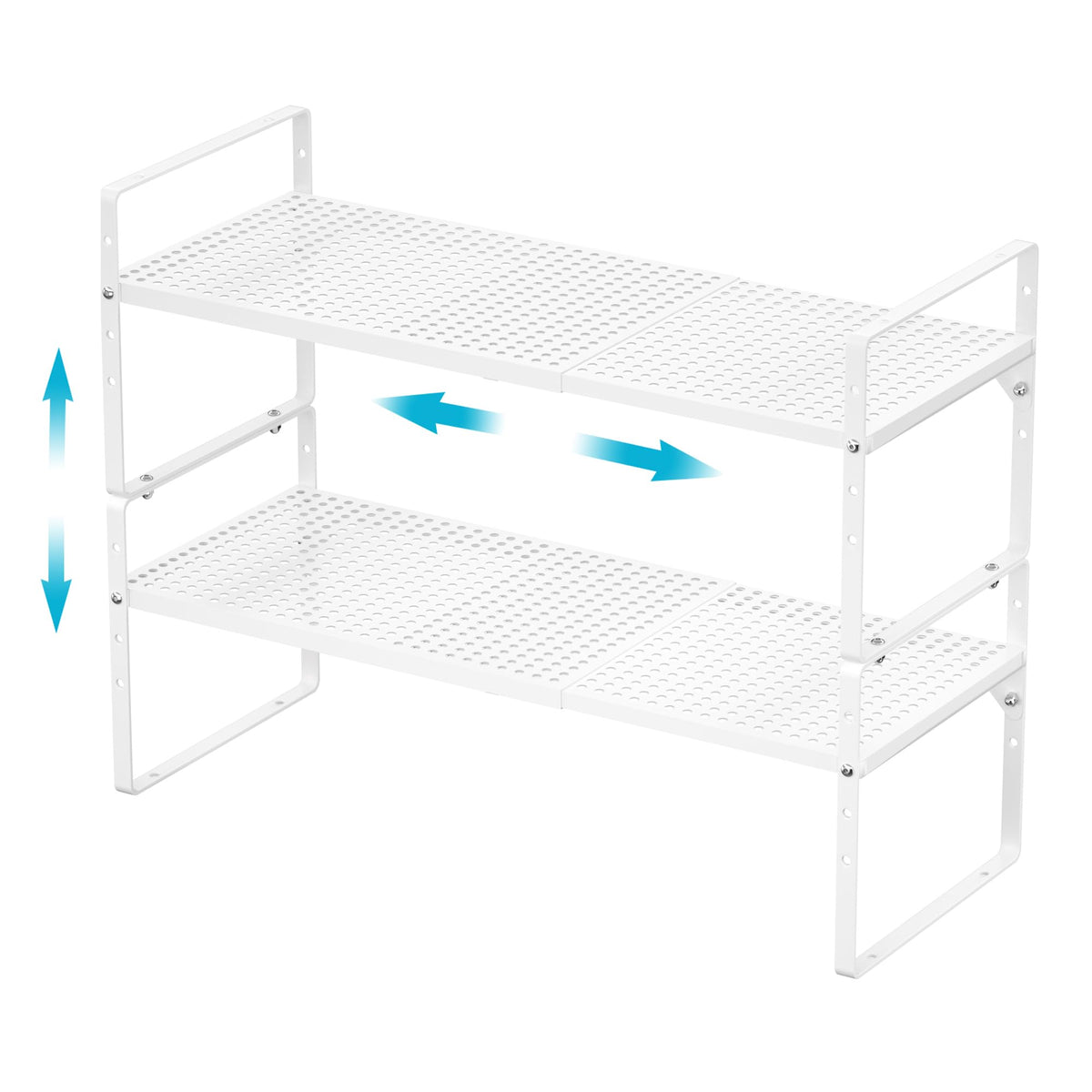 iPEGTOP Expandable Cabinet Storage Shelf Organizer Rack, Heavy Duty Stackable Steel Metal Spice Rack Adjustable Height Pantry Garage Shelf for Counter Kitchen Organization, White - 1 Pack