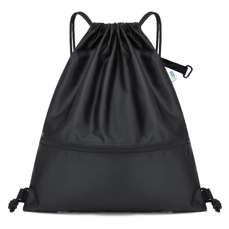 VIZZTY Drawstring Backpack Sport Gym Bag for Women ＆ Men,beach bag，Waterproof Lightweight Backpack With Outer Storage，Best workout bag for dance/hiking/soccer/basketball (Black)