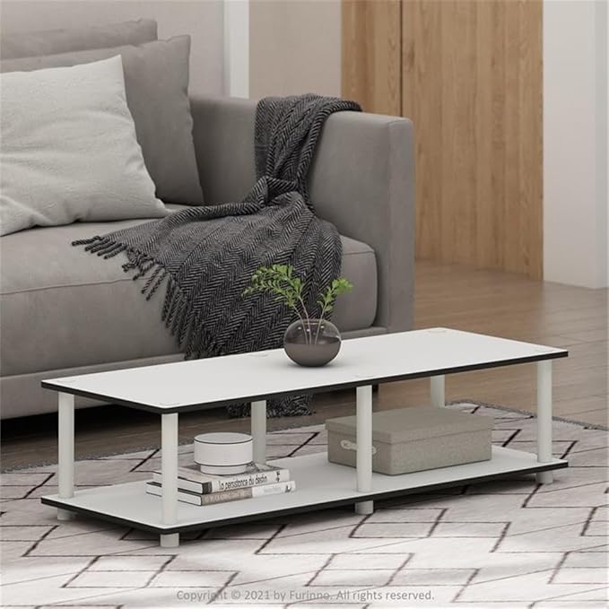 Furinno JUST TV Stand, 2-Tier Wide Entertainment Center with Open Shelf, No Tools TV Console for TV up to 46 Inch with Tubes, for Living Room, Bedroom, White