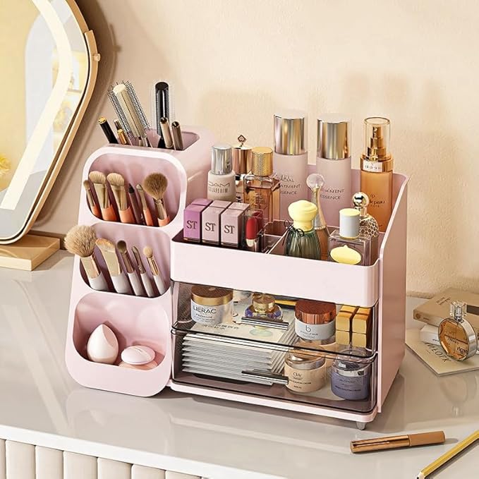Makeup Organizer with Drawers for Vanity,Spacious Cosmetic Display Case,Perfect Storage Solution for Your Beauty Essential (Pink)