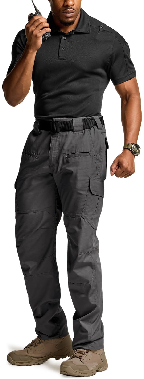 CQR Men's Tactical Pants, Water Resistant Ripstop Cargo Pants, Lightweight EDC Work Hiking Pants, Outdoor Apparel, Raider Charcoal, 36W x 36L