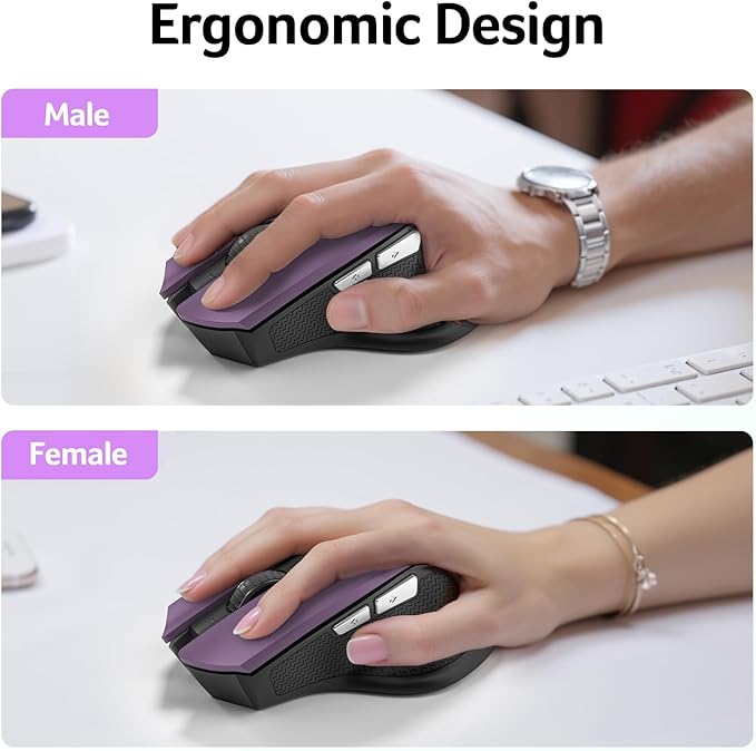 acer Wireless Mouse for Laptop, 2.4GHz Computer Mouse 3 Adjustable DPI Office Cordless USB Mice with USBA Receiver, 6 Buttons, 1600 DPI, Medium to Large Sized Hands (Purple)