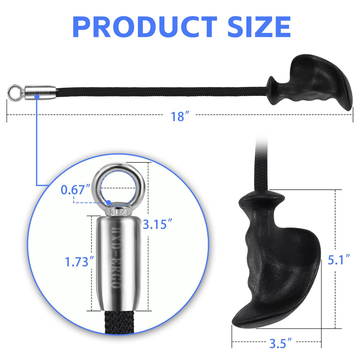 HXD-ERGO Ergonomic Tricep Rope of 2, Tricep Pull Down Attachment with Ergonomic Grip for Cable Machine - Single Arm Tricep Pull Down Cable Attachment for Gym（Black 2pcs）