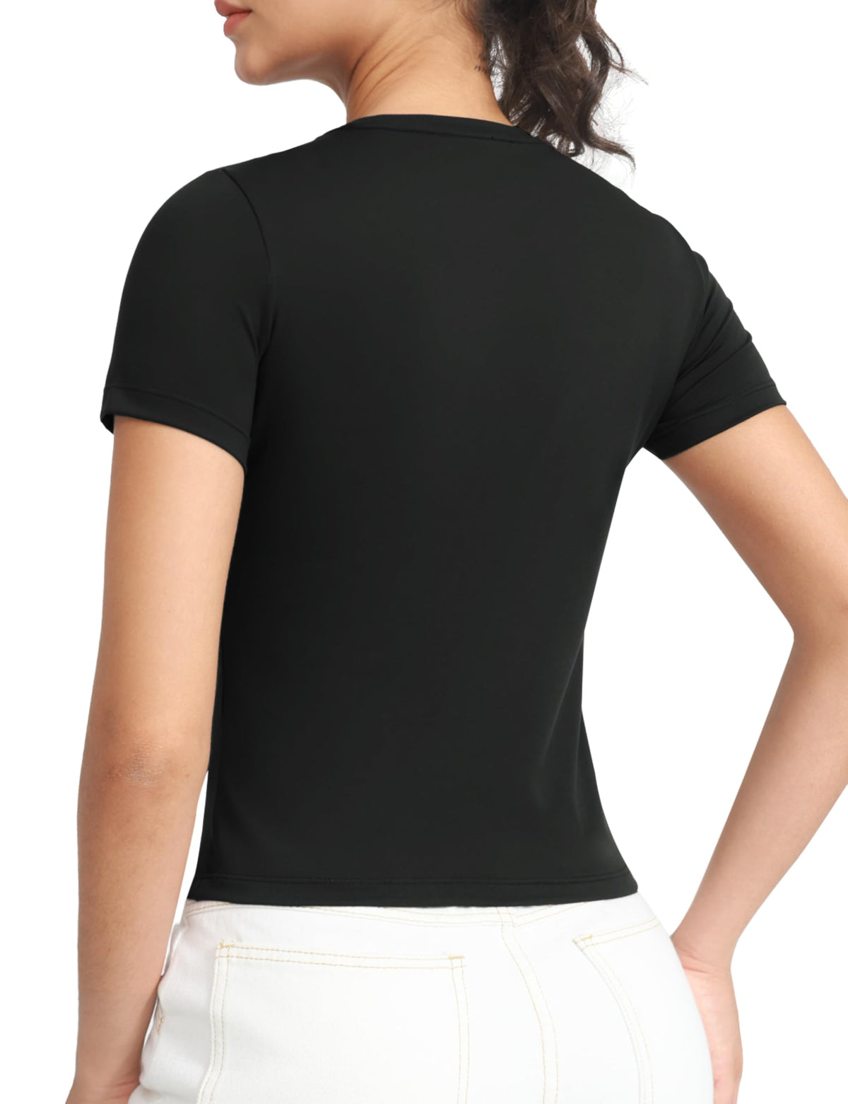 THE GYM PEOPLE Women Workout Crop Tops Short Sleeve Slim Fit Yoga T Shirt