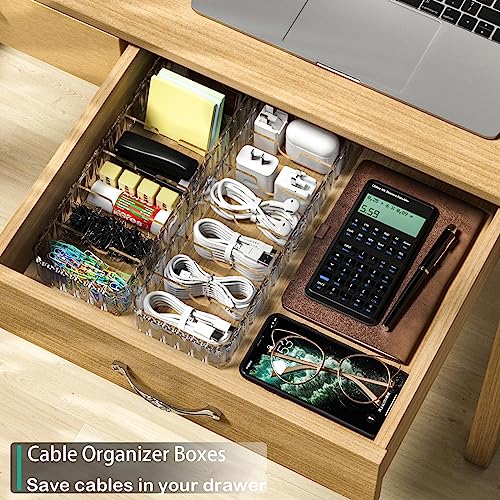 Cable Storage Boxes Organizers 2 Pack,Cord Charger Storage Organizer Box Case with 20pcs Cable Ties,Stackable,Clear