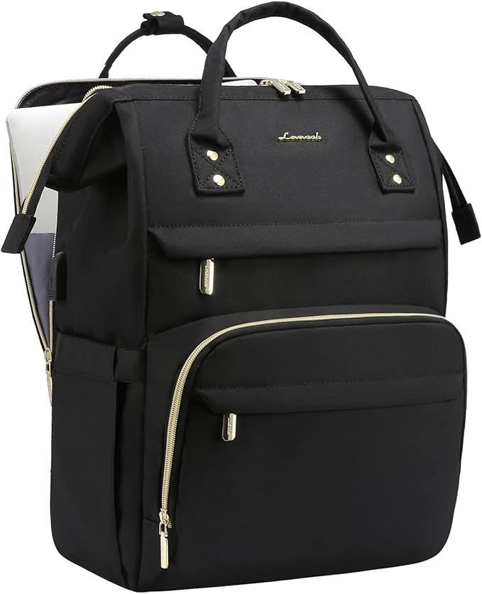 LOVEVOOK Laptop Backpack for Women, Travel with Compartment, Water Resistant Teacher Nurse Backpack, Anti-theft Back Pack Charger Work Doctor, 15.6-Inch, Black