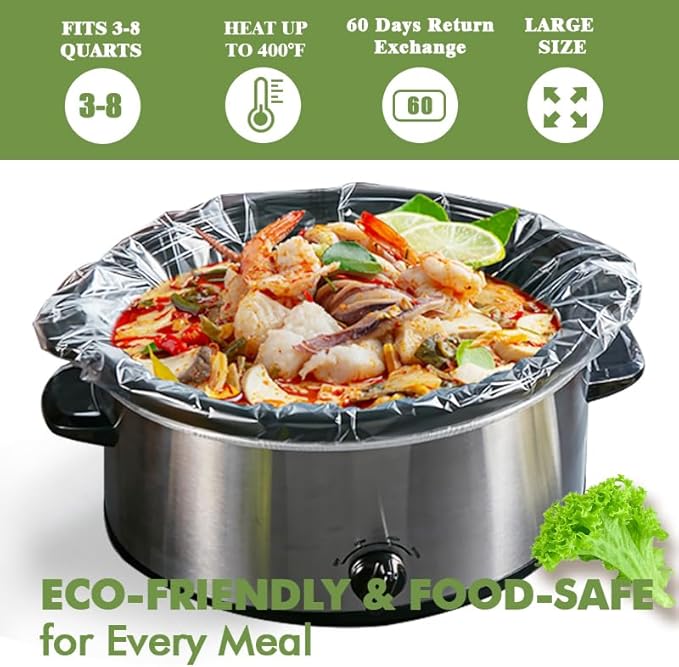 WZHSBSAQ Slow Cooker Liners, 60 Cooking Bags, Large Disposable Pot Liner Plastic Bags for 3QT to 8QT Slow Cookers, 13 in. x 21 in.
