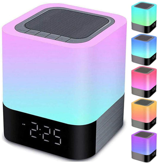 Gallstep Night Lights Bluetooth Speaker, Alarm Clock Touch Sensor Dimmable Multi-Color Changing Bedside Lamp, MP3 Player, Wireless