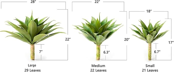 Velener 28 Inch Artificial Agave Plants Outdoor Set, Large Fake Plants Indoor for Home Decor, Realistic UV Resistant Faux Succulents Plants Without Pot, Set of 2