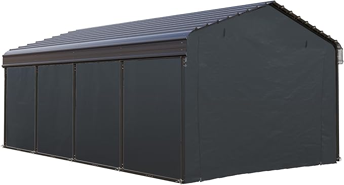 GREEN PARTY 12 x 20 ft Metal Carport Kits with Galvanized Steel Roof & Removable Sidewalls, Heavy Duty Metal Carport Canopy, Outdoor Car Tent Metal Garage Shelter for Car, SUV, Truck and Boats, Grey