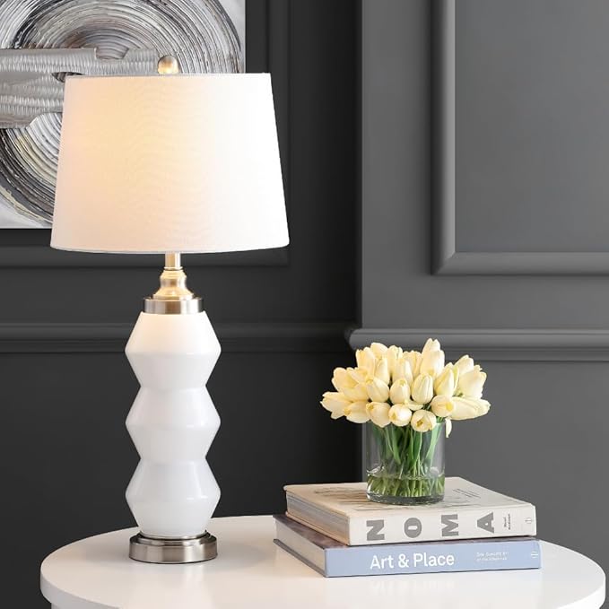 SAFAVIEH Lighting Collection Jayce Modern Contemporary White/ Nickel 29-inch Bedroom Living Room Home Office Desk Nightstand Table Lamp (LED Bulb Included)