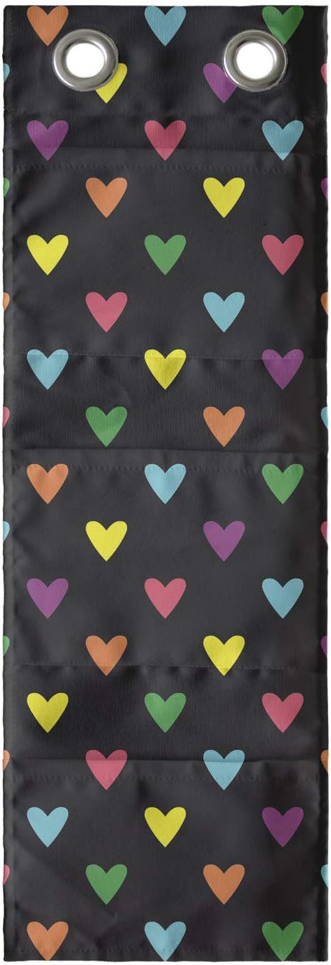 Ambesonne Romantic Hanging Pocket Organizer, Repeating Pattern of Love Themed Design Colorful Funny Mini Hearts, Printed Polyester Storage Bag with Pockets, 9" x 27", Dark Grey and Multicolor