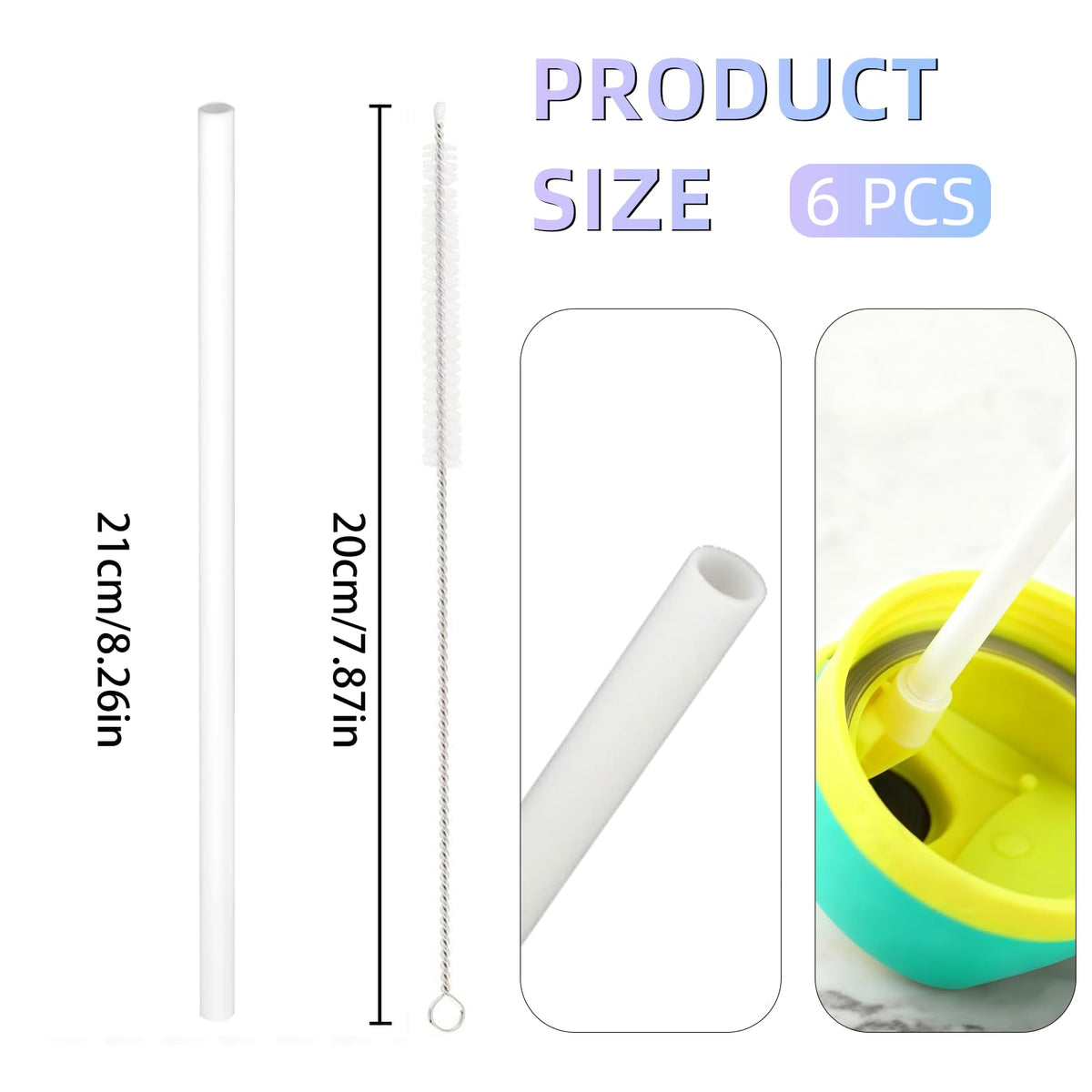 Replacement Straw for Owala Water Bottle 24 oz 32 oz, 6PCS Reusable Plastic Straws Compatible With Owala Water Bottle，BPA-FREE Straws and 1 Cleaner Brush White