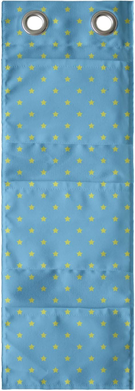 Ambesonne Stars Hanging Pocket Organizer, Continuous Abstract Pattern of Mini Star Motifs Geometric Elements, Printed Polyester Storage Bag with Pockets, 9" x 27", Sky Blue Yellow Green