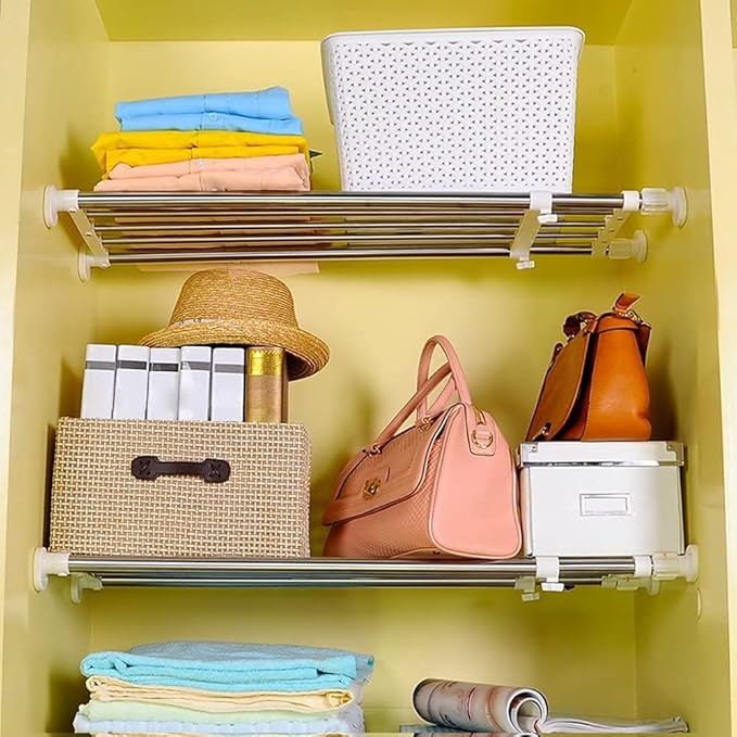 BAOYOUNI Closet Tension Shelf Rod Heavy Duty Wardrobe Organizer Adjustable Storage Shelves Rack DIY Closet Dividers Separators for Kitchen Bathroom Bedroom Garage, 19.69-31.5 Inches