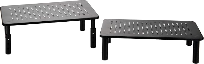 Mind Reader Monitor Stand, Height Adjustable, Ventilated Laptop Riser, Metal, 14.5"L x 9.25"W x 4-5.5"H, Set of 2, Black