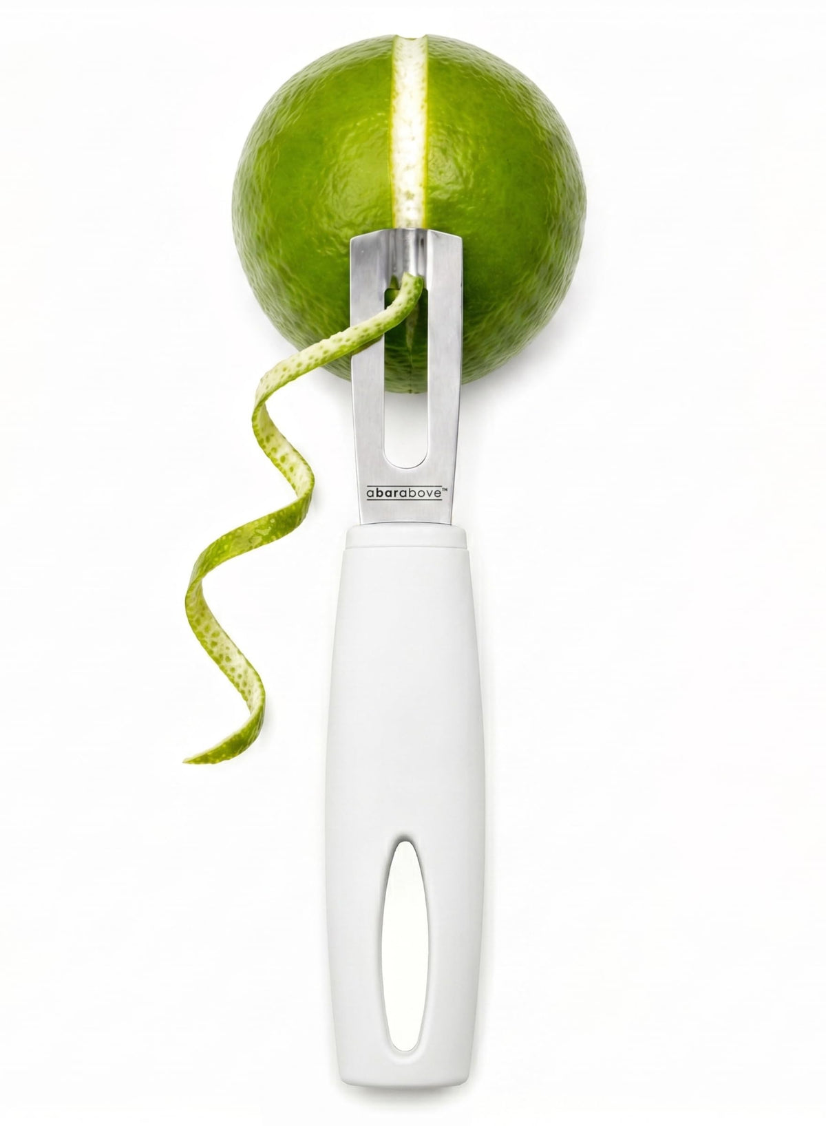 A Bar Above Channel Knife, White Ergonomic Handle Gold Blade, Citrus Peeler