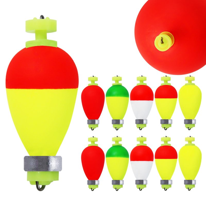 CWSDXM Weighted Fishing Bobbers 10 Pack – Foam Snap-On Slip Floats for Bluegill, Crappie, Bass & Trout Fishing (Oval, 2.5in)