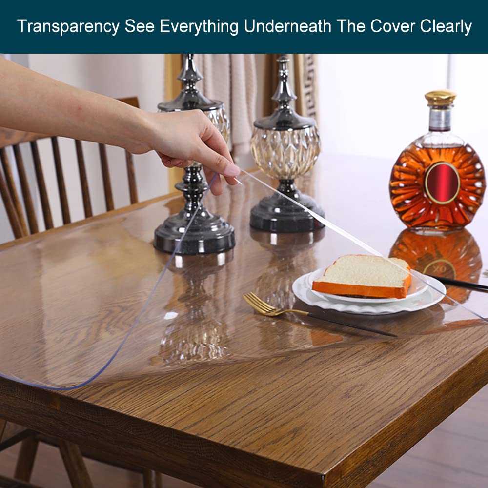 Wadrac Multisize Plastic Clear Table Cover Protector-1.5mm Thick 34x90 inch Non-Slip Anti Scratch Easy Clean PVC Desk Covers Topper for Party Dining Room Kitchen Countertop Table Work Study Desk