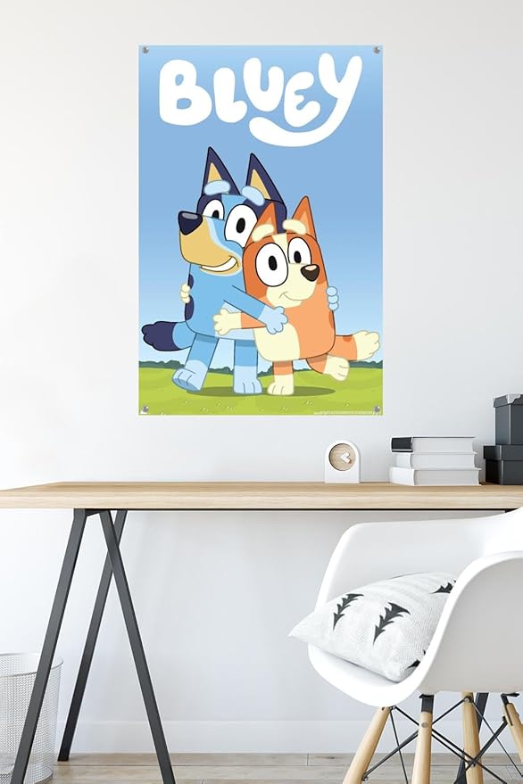 Bluey - Hug Wall Poster with Pushpins, 22.37" x 34.00", Premium Poster & Push Pin Bundle