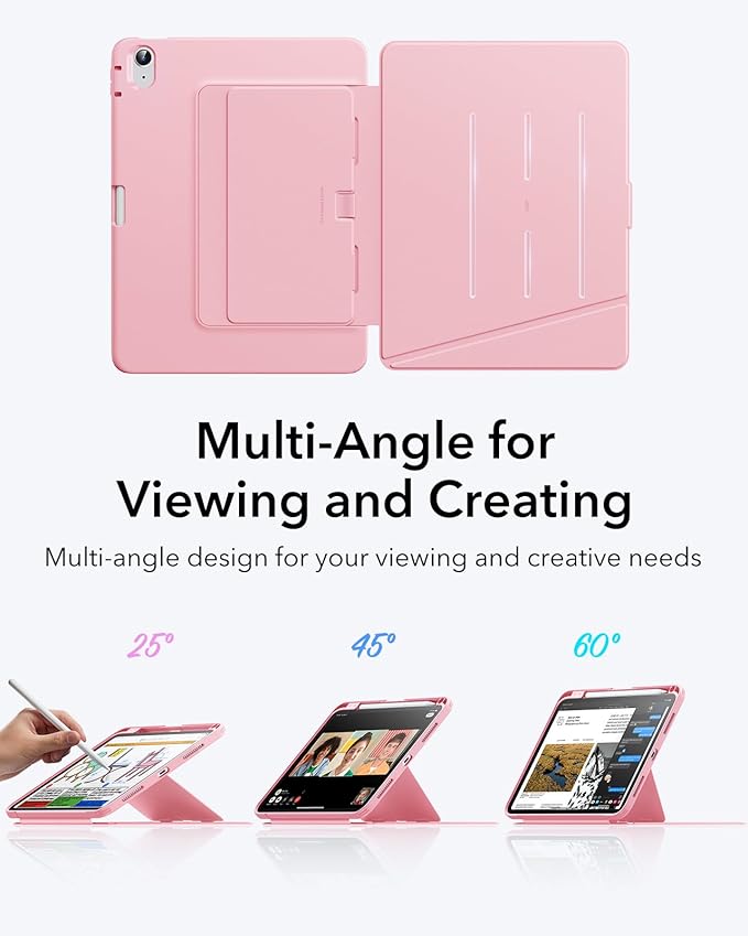ESR for iPad A16 Case, iPad 11th/10th Generation Case (2025/2022), Vertical Stand Cover, Multi Stand Angles, Ultra-Stable Cover with Pencil Holder, Flip Series, Pink | (2025/2022), Multi Stand Angles, Ultra-Stable Cover, with Pencil Holder, Pink
