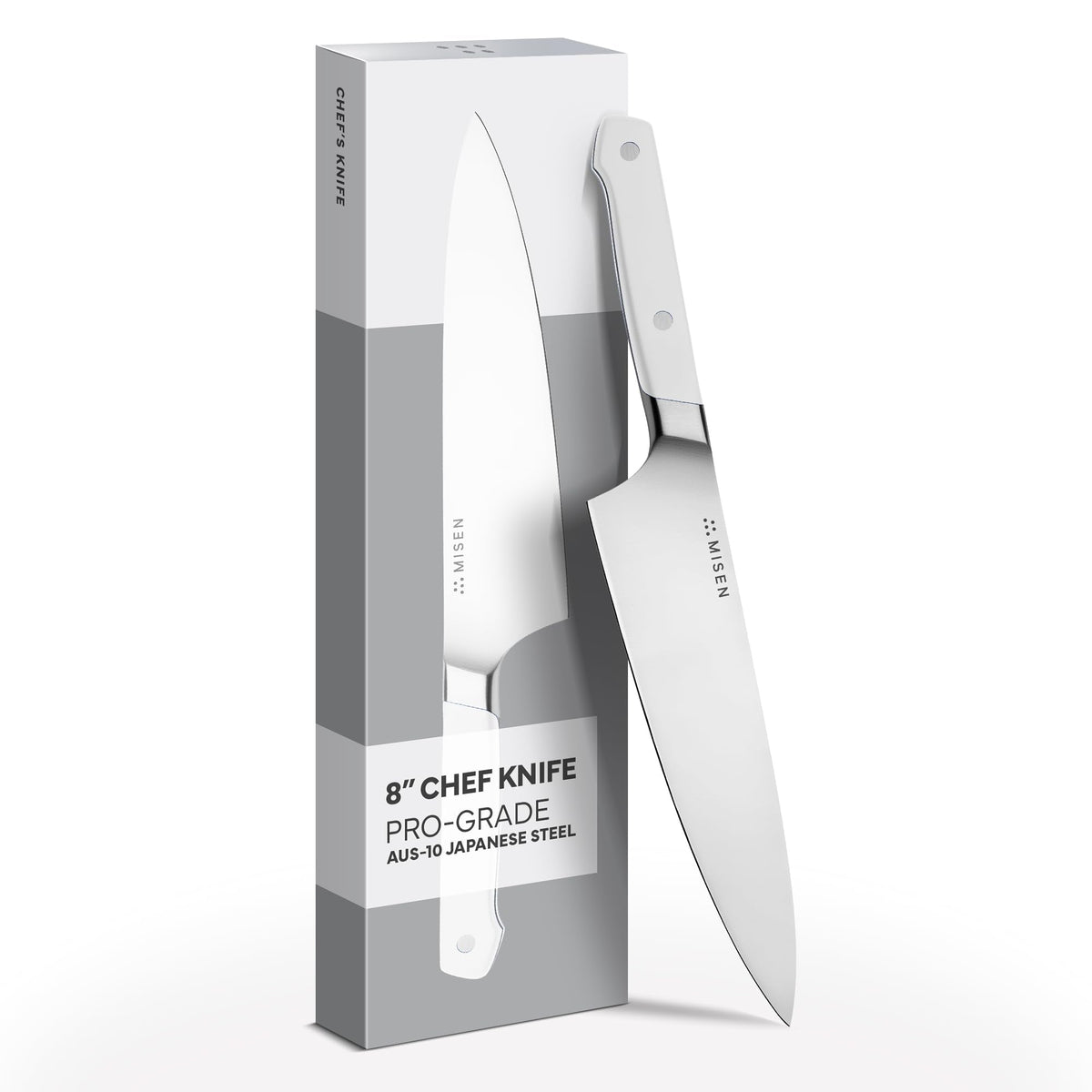 Misen 8 Inch Chef Knife, AUS-10 Japanese Stainless Steel - White