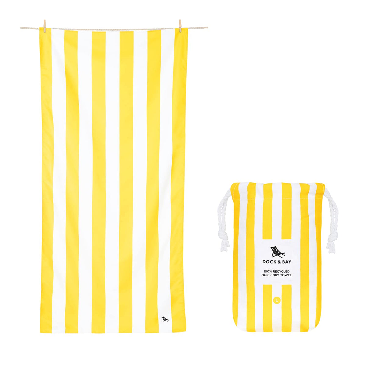 Dock & Bay Beach Towel - Quick Dry, Sand Free - Compact, Lightweight - 100% Recycled - Includes Bag - Cabana - Boracay Yellow - Large (160x90cm, 63x35)