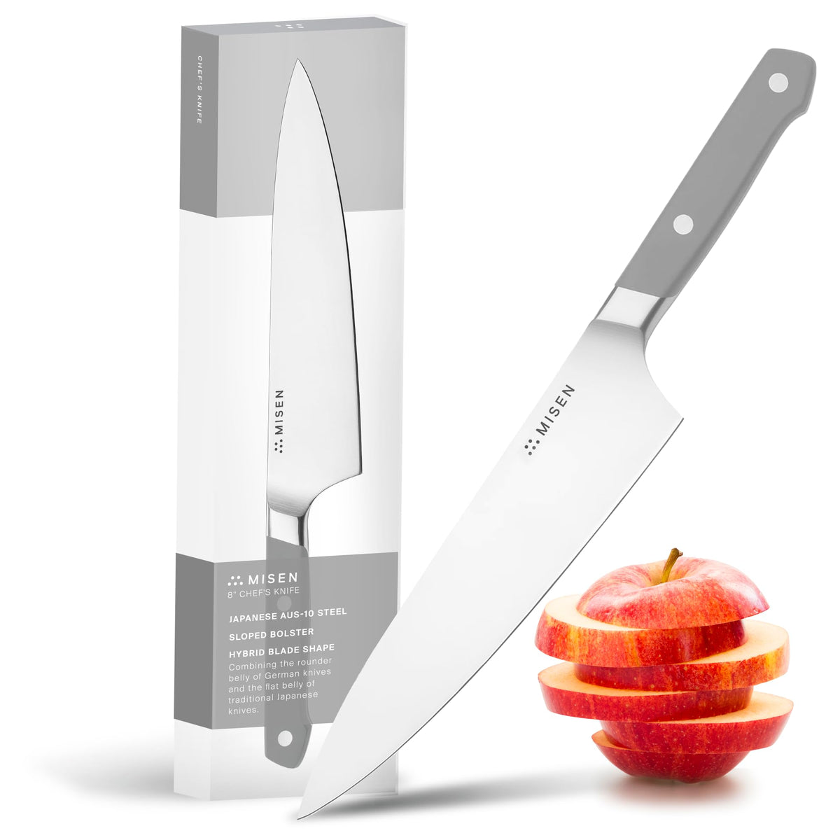 Misen 8 Inch Chef Knife, AUS-10 Japanese Stainless Steel - White