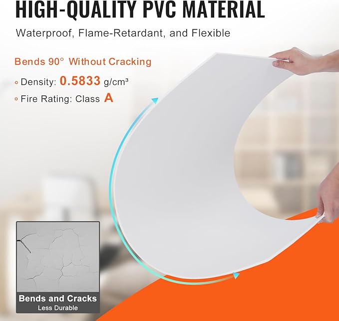 VEVOR 12-Pack 24 x 24 in Drop Ceiling Tiles - Premium PVC Foam Sheet, Fire-Rated & Flexible, Easy Installation, Home/Office Decoration, Smooth White