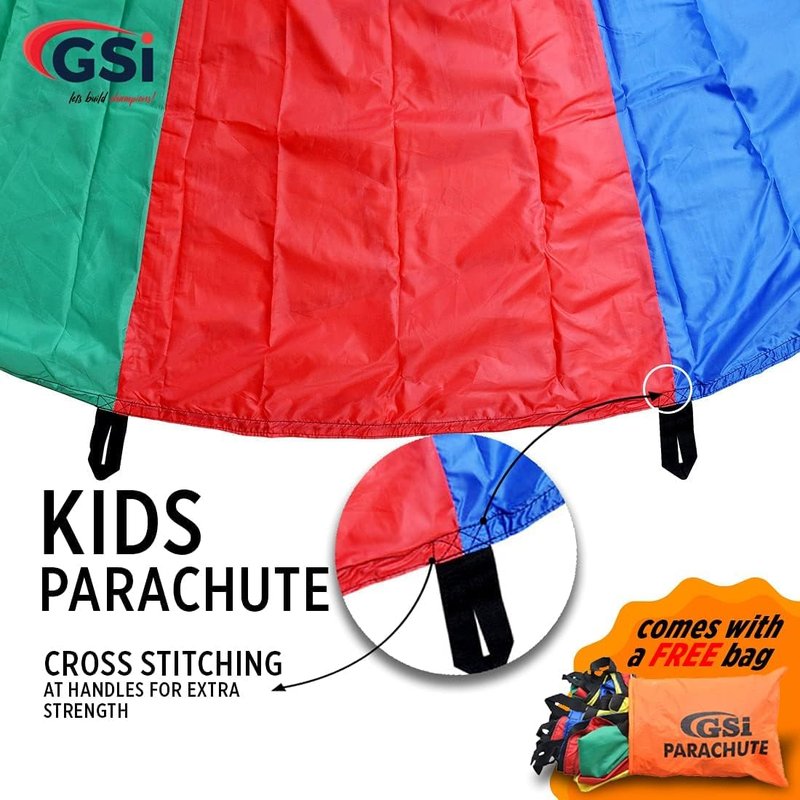 GSi Kids Play Parachute Rainbow Parachute Toy Tent Game for Children Gymnastics Cooperative Play and Outdoor Playground Activities