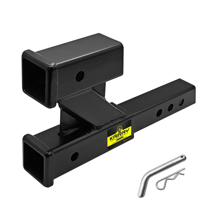 KAIRAY Double Hitch Receiver, 2 inch Trailer Dual Hitch Extension Riser, Hitch Adapter Fits for 2 inch Receiver Extender to 10 inch Max Length, 6 Inch Riser/Drop