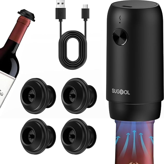 Wine Saver & Wine Vacuum Pump with 4 Reusable Wine Bottle Stoppers